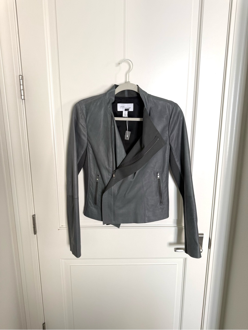 Nordstrom Grey Asymmetrical Leather Motorcycle Jacket Women's Medium